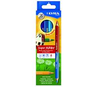 LYRA Super Ferby, Lápices de colores bicolor de madera, triangular, grueso, lacado, Estuche cartón, colores surtidos, 6 unidades