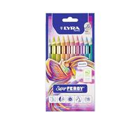 Lyra Super Ferby Metallic, Lápices de colores de madera, triangulares, gruesos, lacados, mina de 6.3mm, estuche de cartón, colores metálicos surtidos, 10 unidades