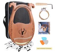 Lyre Harp, 16 Strings Mahogany Acoustic Harp with Extra Strings, Picks, Tuning Lever, Black Gig Bag, Beginner's Manual for Lyre