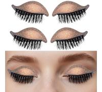 Lyreh 2 Pares Parche for Pestañas Lazy Eye Shadow, Pegatina Sombra Ojos con Pestañas 2 en 1 Reutilizables para Todo Tipo de Ojos Mujeres Herramienta Esencial de Maquillaje(Dorado Brillante)