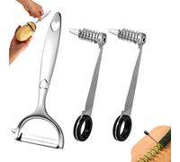Lyreh 2uds Cortador Espiral y 1uds Pelador, Acero Inoxidable Cortador Manual Espiral Aleación Zinc Pelador Verduras Práctico Juego Cuchillos Cocina Accesorios para Pepinos Patatas Zanahorias(Plata)