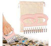 Lyreh 2uds Rastrillo para Pulgas Arena, Peine Playa con Bolsa Malla Rastrillo Manual Recogedor Rosa Playa Recolectar Conchas Herramientas para Buscar Vidrio Marino