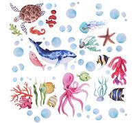 Lyreh 6 Pegatinas para Bañera con Criaturas del Océano, 15 x 20 cm Coloridas Impermeables Grandes Antideslizantes con Diseño Coral Pulpo Estrella de Mar Ballena y Tortuga para Niños Bañera