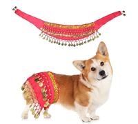 Lyreh Falda de Baile para Perros, Cadena la Cintura de Corgi Disfraz Pañuelo Cadera Accesorios para Danza del Vientre Cachorros Fiesta Cosplay Mascotas Celebración Halloween (Rosa Rojo)