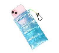 Lyreh Funda Termica Telefono, 19x10,5cm Estuche Térmico para Teléfono de Algodón Plumón con Cordón y Mosquetón para Protegerlo del Sobrecalentamiento y la Congelación(Azul Iridiscente)