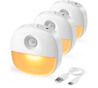Lyridz Luz nocturna con detector de movimiento, 3 unidades, recargable, iluminación de escalera con 3 modos (automático/encendido/apagado), luz nocturna LED regulable con batería ámbar para escaleras