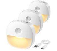 Lyridz Luz nocturna con sensor de movimiento, luz nocturna tipo C, luz nocturna recargable, USB, autoadhesiva, iluminación de armario, luz orientativa en armario, escaleras, pasillo (3 unidades)