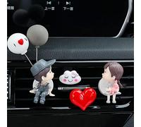 lyrlody Adorno de Coche para Parejas de Dibujos Animados, Decoración de Salpicadero de Resina, Figura de Beso Encantadora para Uso Doméstico y de Coche (Pareja gris+globo gris+amor rojo+nubes)