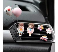 lyrlody Adorno de Coche para Parejas de Dibujos Animados, Decoración de Salpicadero de Resina, Figura de Beso Encantadora para Uso Doméstico y de Coche (OKpareja+polvoblancoglobo+flor de la)