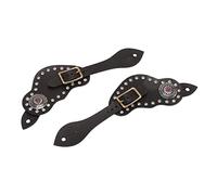 lyrlody Correa de Espuela Correa de Espuela Occidental de Cuero con Diamantes de Imitación y Hebilla Cinturón de de Equitación Negro de 25 Cm para Botas Jinetes Ecuestres Equipo de Protección Al