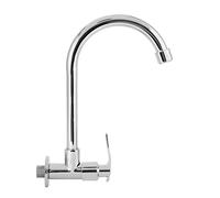 lyrlody Grifo de Pared de Cocina, Grifo Monomando Frío, Rotación 360°, Cuerpo de Latón Cromado, Tubo de Acero Inoxidable G1/2in, con Salida de Agua de Cobre para Fregadero, Fregona y