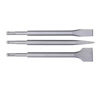 lyrlody Juego de Martillo Perforador, Cinceles para Martillo Rotatorio, Kit de Cinceles de Demolición 3 Piezas de Acero Al Carbón, Planos y de Punta de Longitud Extendida con (SDS PLUS (redondo))