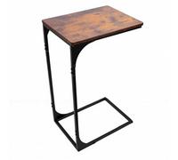 lyrlody Mesa Auxiliar en Forma de C, Mesa Auxiliar con Tapa de Madera Maciza y Marco de Acero, Almohadillas de 4 Pies, Diseño Deslizante Debajo del sofá para Ahorrar Espacio para Sala de Estar,