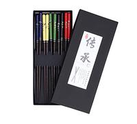 lyrlody Palillos, Phoebe Zhennan Juego de Palillos de Madera, 5 Pares de Puntas Puntiagudas Reutilizables con Caja de Regalo con Estampado de Flores de Mariposa para Sushi Ramen Arroz, Restaurante