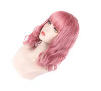 lyrlody Pelucas Onduladas Cortas, Cabello Sintético, Peluca de Cabello Ondulada Rizada hasta los Hombros con Flequillo, para Ropa de Cosplay de Fiesta Diaria, Ajuste Cómodo (Rosa claro)