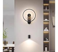 LYSDjia LED Apliques de Pared Reloj de Pared Creativo con iluminación de 3 Colores Diseño de Reloj Luz de Pared Iluminación de Pared Negra Decoración de Pared Moderna para Sala de Estar
