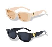 LYSHOOCE 2 gafas de sol Rave para mujer, deportes al aire libre, moda, gafas de sol, protección UV, Negro + Beige