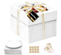 LYSHOOCE 5 Sets de Cajas de Transporte para Tartas con Ventana Transparente 25 × 25 × 20 cm, incluye 5 Tableros para Tartas, Cinta y Etiquetas para Tartas de hasta 25 cm de Diámetro