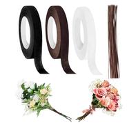 LYSHOOCE Floristik Kreppband,3teiliges Set Floristenband mit 100 Pcs Blumendraht,Floristenkrepp,Self-Adhesive Floral Tape,Geschenkverpackungen und DIY Bastelarbeiten(27m/Rol) (Schwarz Weiß Braun)