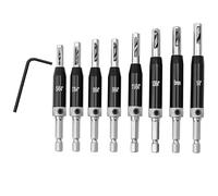 Lyshujli Juego de 8 brocas autocentrantes, vástago hexagonal de 1/4 pulgadas, bisagra autocentrante, perforadora de agujeros de 5/64 pulgadas, 7/64 pulgadas, 9/64 pulgadas, 11/64 pulgadas, 13/64