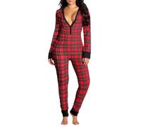 LYSINK Pijama sexy para mujer, con solapa trasera, cuello en V, manga larga, pijama ajustado para Navidad, día de San Valentín, Bb Red Plaid, XL