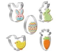 Lysjoy 5 PCS Cortadores de Galletas de Acero Inoxidable - Juego de Cortadores de Galletas de Pascua Galletas Animales Moldes Conejo, Zanahoria, Pollito, Huevo de Pascua, Easter Cookie Cutter