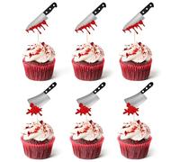 Lysjoy Decoracion Tarta Halloween, 24 PCS Halloween Cake Toppers, Halloweens Cupcake Decoración, Decoración de Pastel Gris y Negro para Hallowen, Cumpleaños, Fiestas y Cosplay