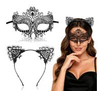 Lysjoy Orejas de Gato Mujer, Diadema Orejas Gato Disfraz, Juego de Noir Diadema Gato Catwoman，Cat Ears Headband Diademas de Animales Para Disfraz Accesorios de Carnaval, Halloween, Cosplay (2 Pcs-A)