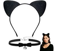 Lysjoy Orejas de Gato Mujer, Diadema Orejas Gato Disfraz, Juego de Noir Diadema Gato Catwoman，Cat Ears Headband Diademas de Animales Para Disfraz Accesorios de Carnaval, Halloween, Cosplay (2 Pcs-B)