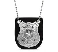 Lysjoy Placa Policia, Collar con Insignia de policía, Placa de Policía con Cadena, Insignias de Policía, Accesorios Policia Disfraz para Carnaval, Halloween, Cosplay, Fiesta de Disfraces (Plateado)