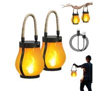 Lysliv Farol solar para exteriores, impermeable, llama bailando, luces solares para exteriores, cuerda de cáñamo Kaligo, linternas colgantes de llama para decoración de jardín y patio (2 piezas)