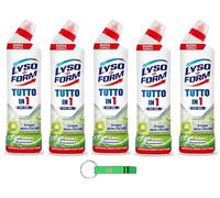 Lysoform Tutto in 1 - Limpiador de inodoro (gel de lima, 5 unidades, eficaz contra la cal, 750 ml, incluye llavero Beni Culinari gratuito)