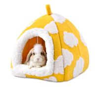 LyssKMK Cueva escondite de conejillos de indias, bonita cama de forro polar cálida para animales pequeños, tienda de campaña cerrada con juguete para colgar, casa lavable para mascotas para conejo
