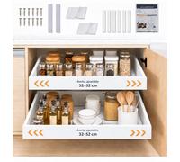 LYSTIX Cajones Extraíbles Para Cocina, Pack 2, Organizador Armario 32-52 cm | Bandeja extraible armario cocina con guías telescópicas, adhesivo o tornillos, divisores y alfombrillas antideslizantes.