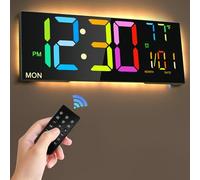 LYtech 13'' Colorido Reloj Digital Pared Grande con Control Remoto DST Despertador de 10 Brillo Ajustable, LED con Temperatura Doble Alarma Fecha Día de la Semana Cuenta Atrás para el Salón de Casa