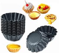 LYTIVAGEN 12 PCS Molde de Tarta de Huevo Redondas Antiadherente Tarta de Huevo Molde de Pastel de Lata Cupcake Pudín Tartaleta Molde para Muffin Tazas de Pastel (6.5cm x 2.3cm)