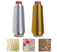 LYTIVAGEN 2 PCS Hilo de Coser Poliéster Hilo de Máquina de Coser 3499 Yards (3200m) Hilo Overlock Máquina Bordado Hilo para Coser, Crochet, Tejido a Mano, Bordado (Oro y Plata)