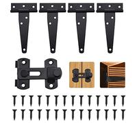 LYTIVAGEN 4 PCS Bisagras para Puertas Bisagra en T Bisagra Fuerte de Correa con 1 Pestillo de Puerta y 28 Tornillos Visagras para Puerta de Madera Bisagras de Correa para Ventanas Cobertizo Granero