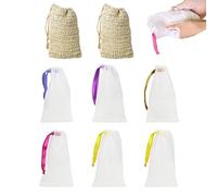 LYTIVAGEN 8Pcs Bolsa de Jabón de Sisal, Bolsita de Jabón Orgánico, Malla de Jabón de Nylon (sin BPA) para Baño y Ducha, Bolsa de jabón para Espumar y Secar Jabón (2 Sisal, 6 Nylon)
