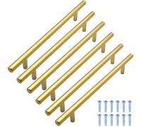 lyualma 6 Piezas Tiradores para Muebles 160 mm T Formulario Tirador de Armario Tiradores de Cajón Aleación de Aluminio para Cocina Cajón Armarios, Dorado