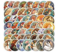 LYunMu Alphonse Mucha Pegatinas Retro Juego de 50 Unidades Lindas Decoraciones para Coche Portátil Monopatín Bicicleta Ciclomotor Moto Bicicleta Ordenador, Adecuado para Adultos Niños