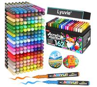 Lyuvie 162 Colores Rotuladores Acrilicos con Pincel a Base de Agua, Permanentes Acrylic Brush Markers para Pintar Piedras,Tela,Papel, Guijarros,Madera,Vidrio y Plástico