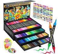 Lyuvie 176 Colores Rotuladores Acrilicos Set,88 Unid Acrylic Paint Brush Markers de Pincel, Rotuladores Acrílicos Permanentes para Pintar Piedras Tela Madera Vidrio Papel Plástico