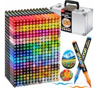 Lyuvie 330 Colores Rotuladores Acrilicos con Pincel a Base de Agua, Permanentes Acrylic Brush Markers para Pintar Piedras,Tela,Papel, Guijarros,Madera,Vidrio y Plástico