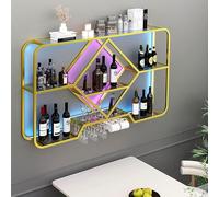 LYVQZPWLR En la Pared se instalan vinos de Hierro, Botellero de Pared con Soporte for Copas, Multicolor, Varios tamaños(Gold-with Light,120 * 20 * 70cm)