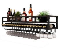 LYVQZPWLR En la Pared se instalan vinos de Hierro, Botellero de Pared Multicolor de Varios tamaños con portavasos y Tira de luz.(Black-Double Layer,80 * 25 * 14CM)