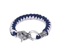 LYVQZPWLR Pulseras de cuero para hombres, Pulsera con cabeza de lobo vikingo for hombre, acero inoxidable, varios tamaños