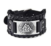 LYVQZPWLR Pulseras de cuero para hombres, Pulsera de cuero ajustable con símbolo vikingo nórdico Valknut marrón negro(Schwarz)