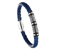LYVQZPWLR Pulseras de cuero para hombres, Pulsera De Cuero Vikingo Con Cuentas De Nudo Celta De Acero Inoxidable Multicolor 19-22cm(Blu,19CM)