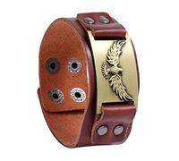 LYVQZPWLR Pulseras de cuero para hombres, Pulsera de cuero vikingo Odin Cuervo plata bronce rojo cobre 23,5 cm x 3 cm(Bronze)